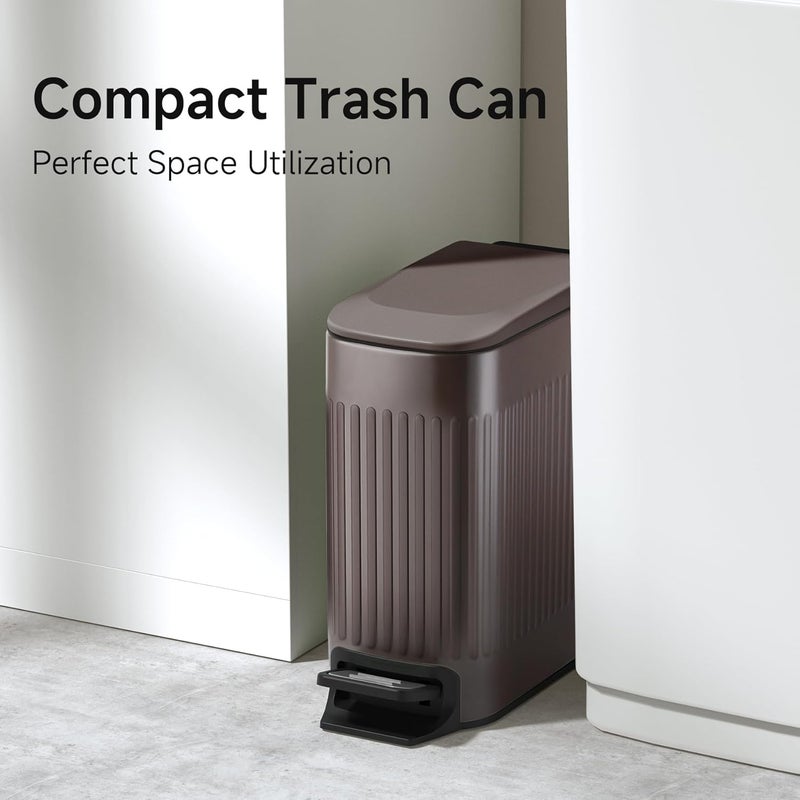 TIPGO Slim Bathroom Trash Can with Lid Soft Close, Step Pedal, 6 Liter / 1.6 Gallon Stainless Steel Trash Bin, Small Garbage Cans for Bedroom, Office, Kitchen (Brown) - Image 3